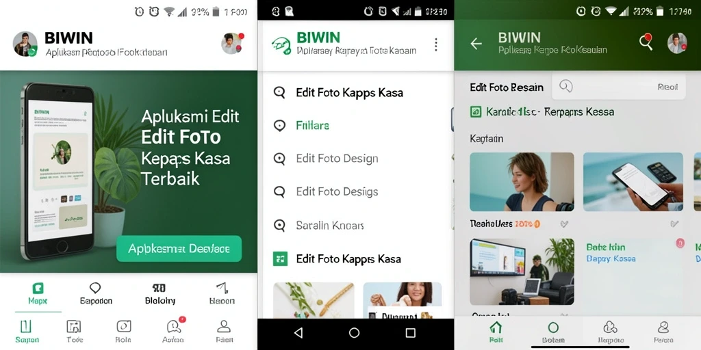Tampilan antarmuka aplikasi BIWIN dengan fungsi edit foto kertas kaca.