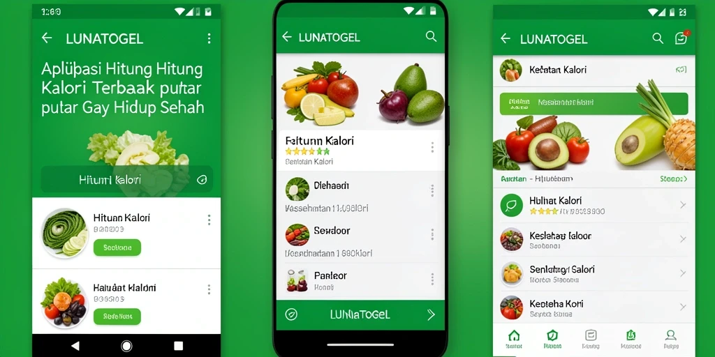 Antarmuka LUNATOGEL yang menarik untuk menghitung kalori dengan mudah.