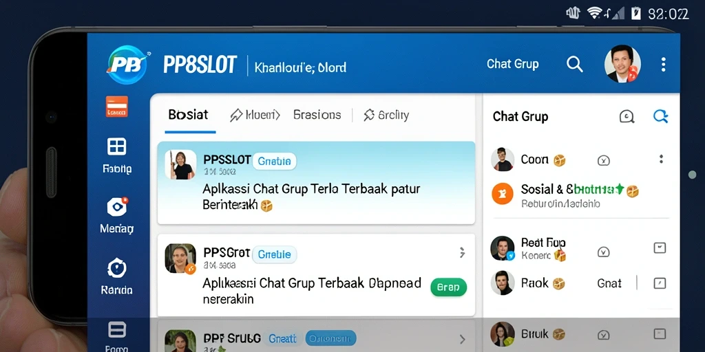 Tampilan antarmuka aplikasi PP8SLOT saat berfungsi sebagai Chat Grup.