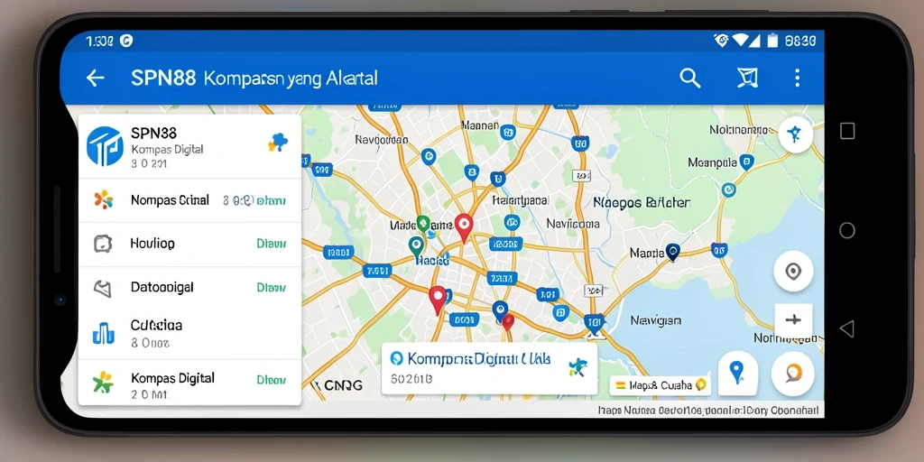 Antarmuka pengguna aplikasi SPN88 yang menunjukkan fitur Kompas Digital.