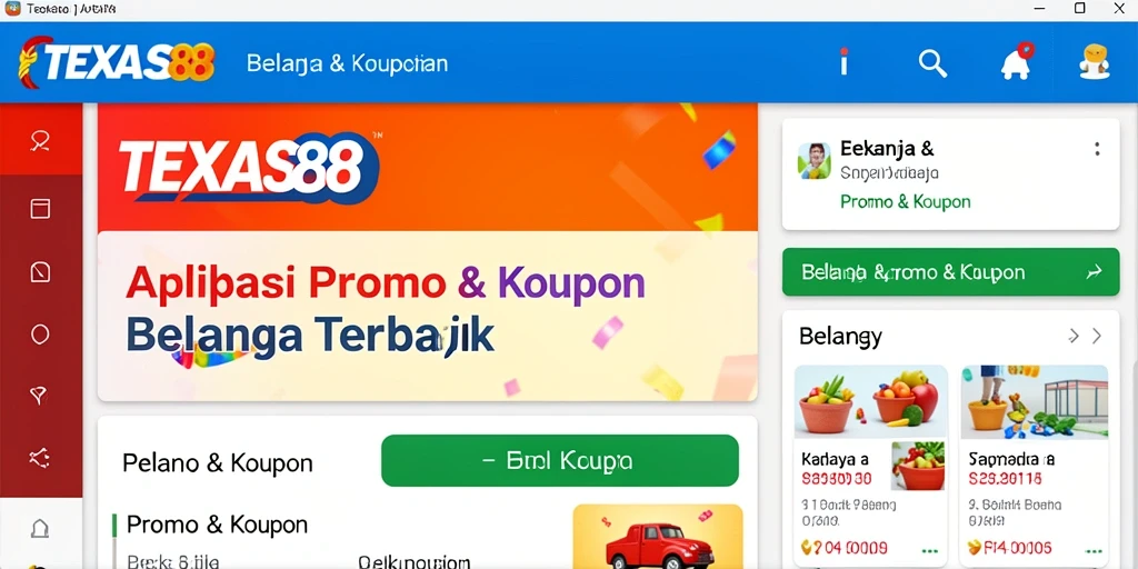 Antarmuka aplikasi TEXAS88 dengan berbagai kupon promo.